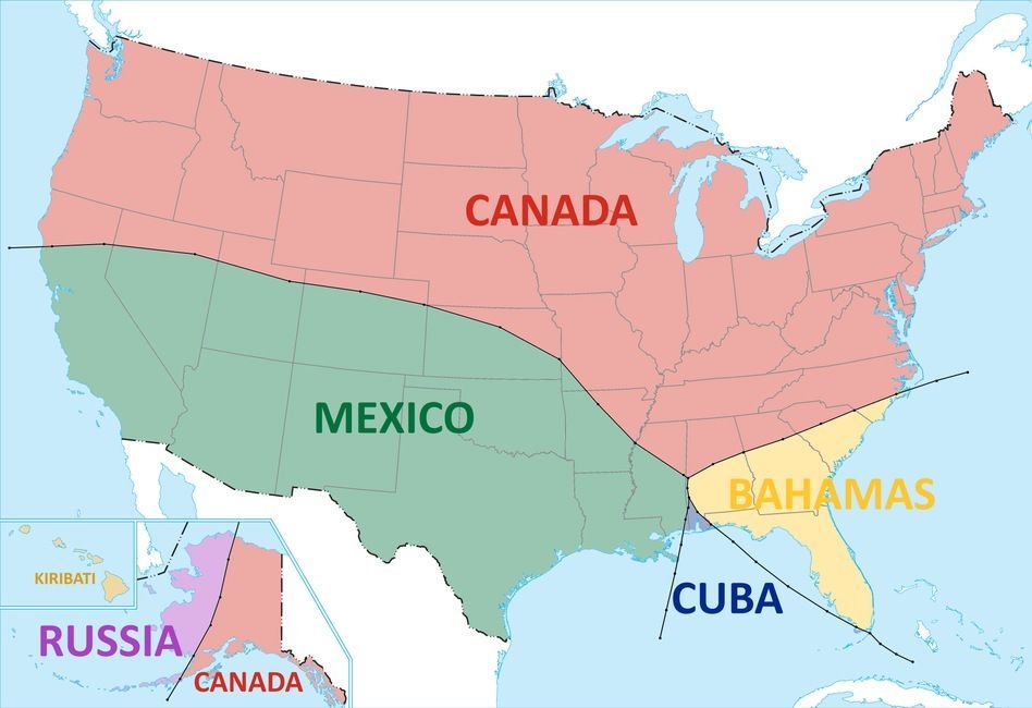 The Closest Country to Each Part of the US