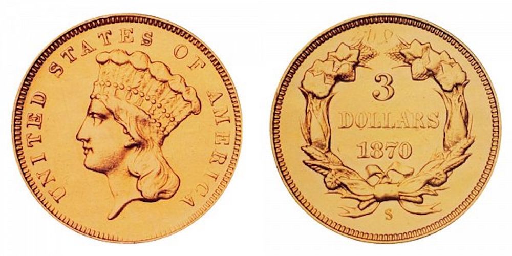 1870 Indian Princess Head Gold $3 - $6.6 Million 